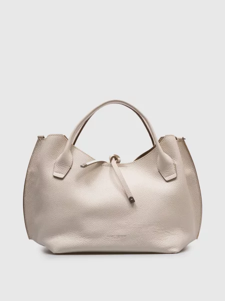 Шкіряна сумка-тоут з логотипом Gianni Chiarini бежева