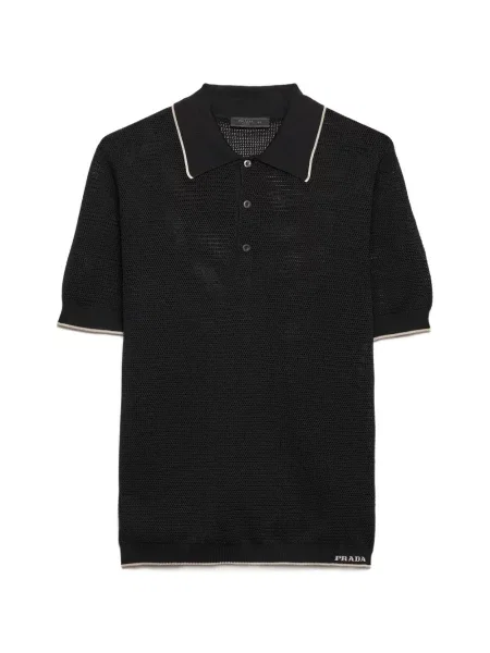 Tricou polo Prada de mătase negru