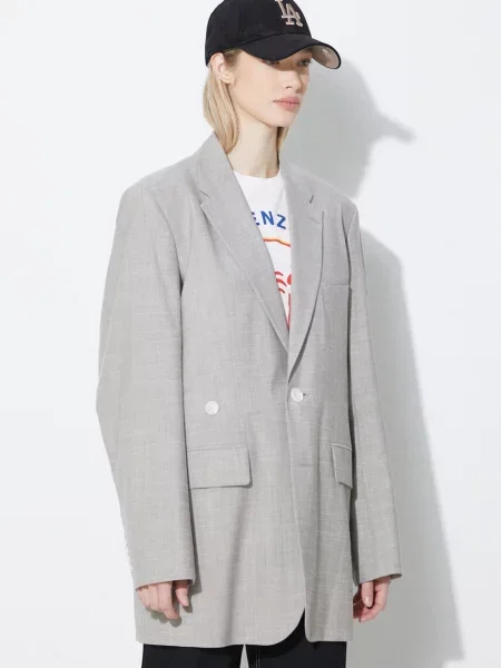 Kenzo geaca de lana Solid Kimono Blazer un singur rand de neted gri