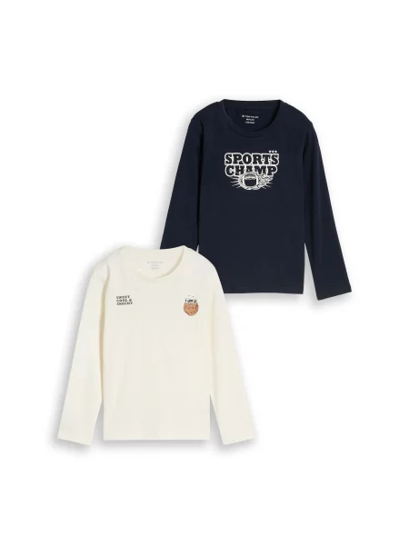 TOM TAILOR Tricou albastru închis / maro / negru alb