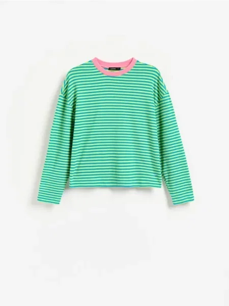Reserved Tricou cu mânecă lungă din amestec de verde