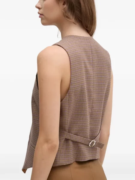Prsluk La Petite Française s V-izrezom s houndstooth uzorkom smeđa