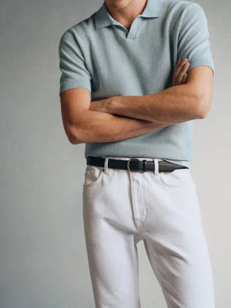 Jeansy slim fit z denimu Candiani złamana biel Mężczyzna 40 MANGO MAN