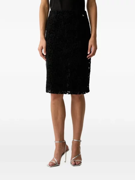 Fustă tip creion Twinset cu model floral din dantelă negru
