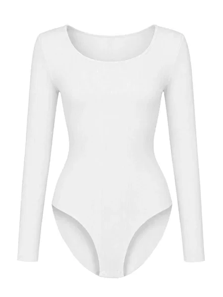 Cfab Alakformáló body Longsleeve Bodysuit Sculpting Shapewear with Briefs' fehér