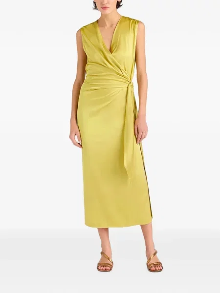 Rochie midi Momoni din satin drapată verde