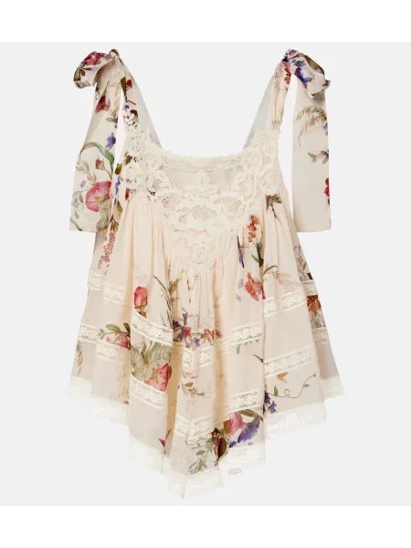 Top Zimmermann de mătase cu model floral alb