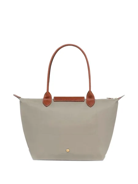 Кожена кожена чанта Longchamp сиво