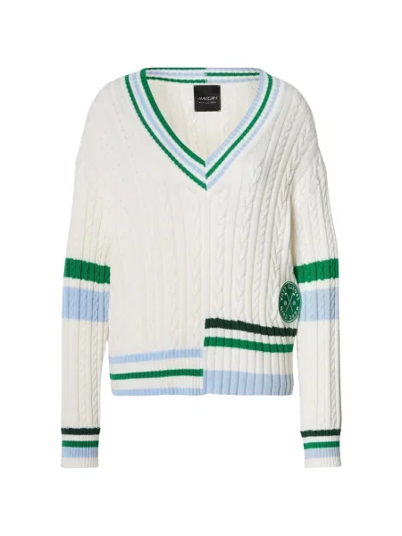 Marc Cain Pulover azuriu / verde / murdar alb
