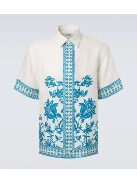 Cămașă Etro de in cu model floral alb
