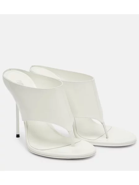 Papuci tip mules Paris Texas din piele de lac alb