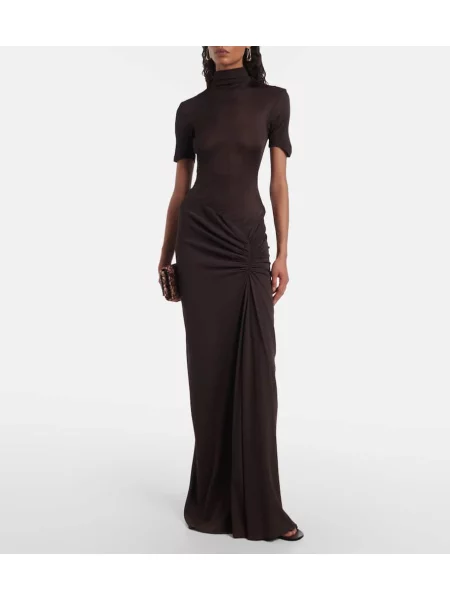 Rochie maxi Christopher Esber din jerseu de costum maro