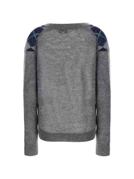 Pulover Shushu/tong cu decolteu în V cu model argyle gri