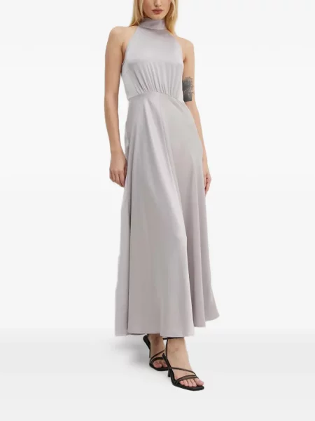 Rochie Samsøe Samsøe cu funde cu gât halter de costum gri