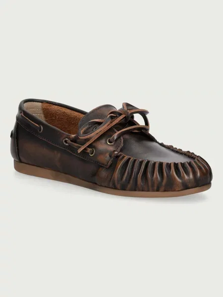 Posa mokasyny skórzane Boat Loafer Wrinkle brązowe