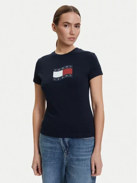 Tommy Jeans Tricou bleumarin / roșu alb