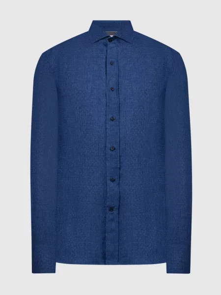 Сорочка з льону у візерунок Brunello Cucinelli синя