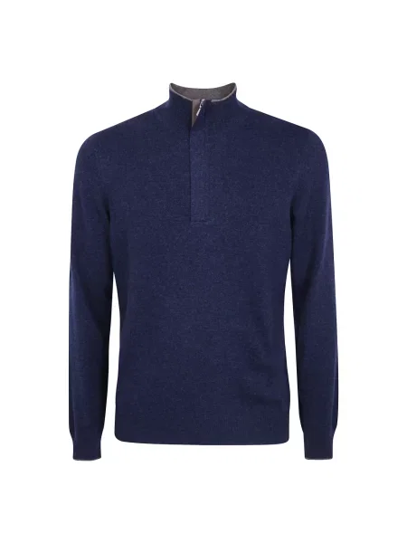 Lniany sweter z golfem Gran Sasso niebieski