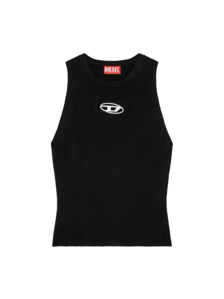 Top Diesel z dekoltem w serek na ramiączkach żakardowy czarny