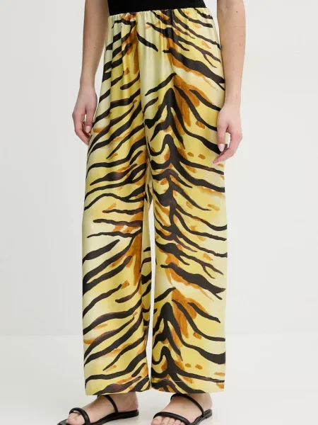 Nanushka pantaloni de matase BRENDA femei lat high waist galben