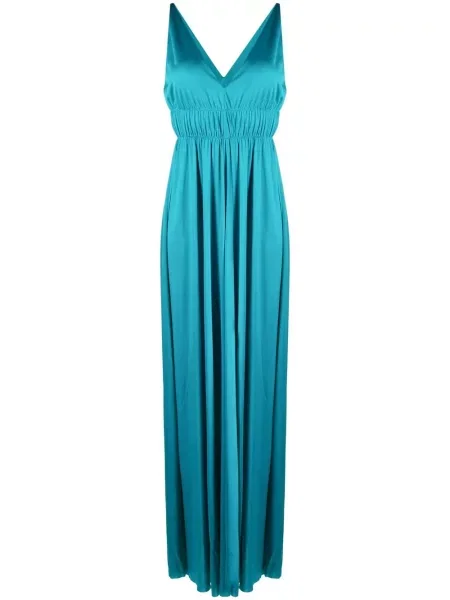 Sukienka maxi Parosh z dekoltem w serek plisowana garniturowa niebieska
