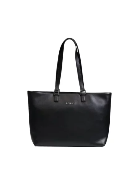 Duża shopperka Replay w jednolitym kolorze czarna