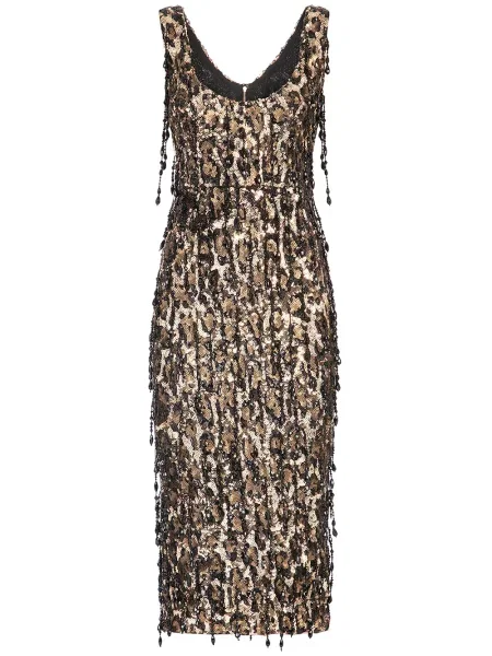 Rochie tip creion Dolce & Gabbana cu paiete cu model leopard de costum negru