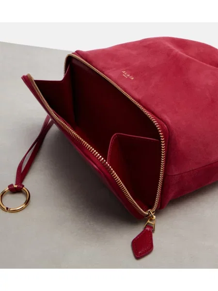 Geantă bucket Alaïa din piele de căprioară roșu