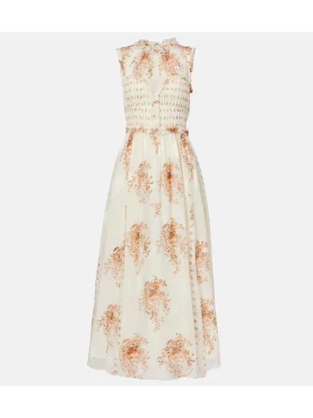 Svilena obleka maxi obleka Ulla Johnson s cvetličnim vzorcem bela