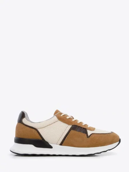 Sneakersy zamszowe z elastycznymi wstawkami brązowe