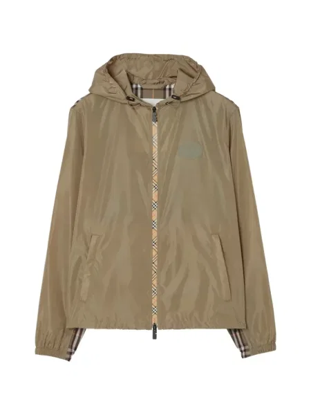 Geacă Burberry în carouri cu glugă maro