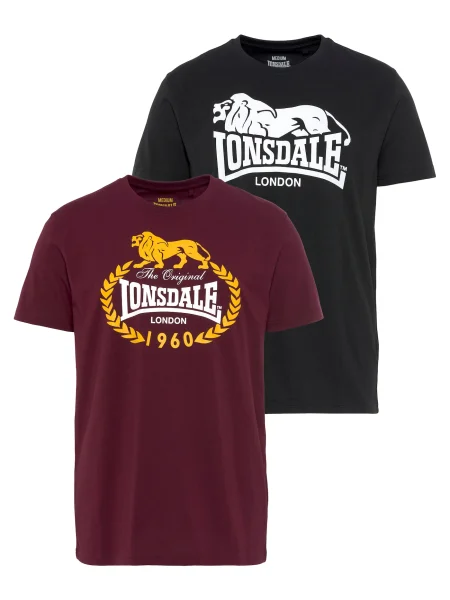 LONSDALE Tricou Ecclaw galben / roșu vin / negru alb
