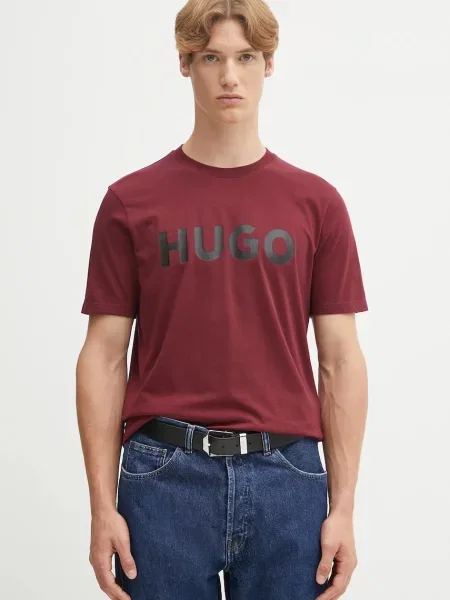 Тениска HUGO с принт бордо