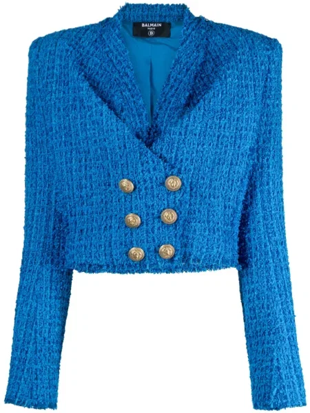 Geacă Balmain din tweed albastru
