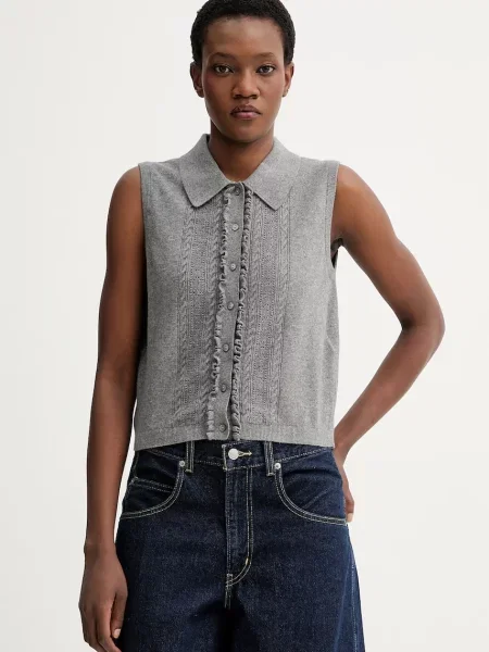 Levi's kamizelka SUPER SOFT MINI RUFFLE VEST szara