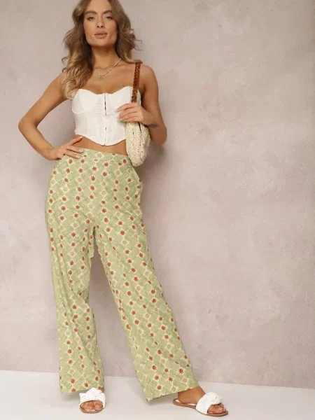 Deschis Pantaloni largi Imprimeu abstract Rosabella verde