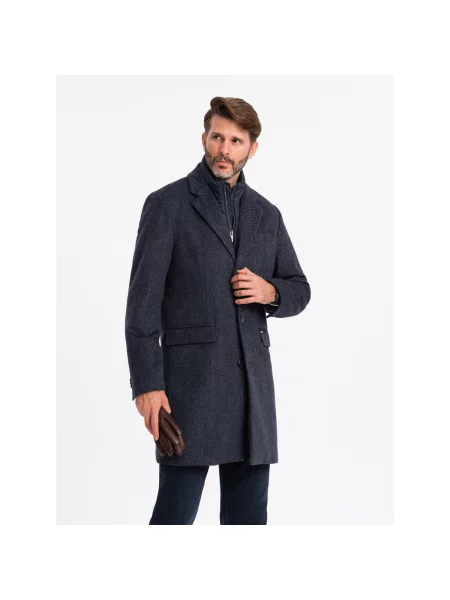 Textil Ombre Pánský vlněný kabát Sarret tmavě modrá