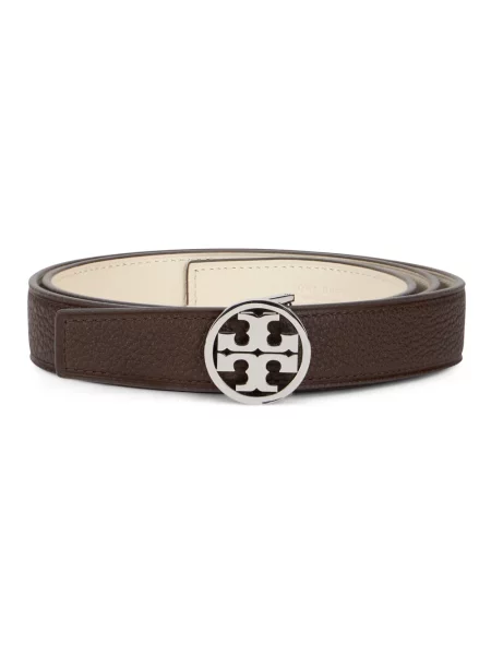 Pasek Tory Burch skórzany z paskiem dwustronny brązowy