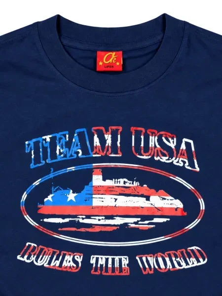 Tricou Corteiz cu imagine albastru