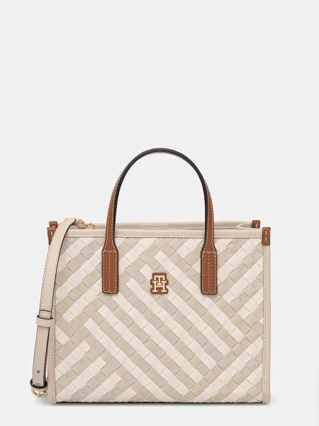 Tommy Hilfiger μικρή τσάντα γυναικεία από απομίμηση δέρματος μπεζ
