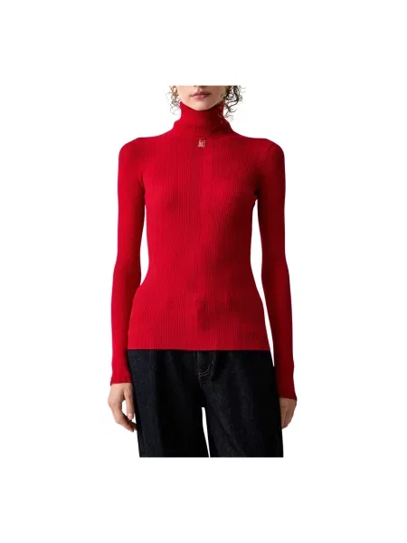Sweter z golfem Elisabetta Franchi do golfa czerwony