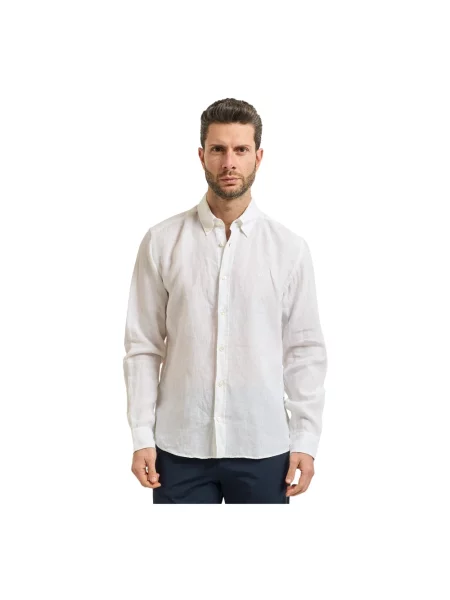 Boss Koszula Lniana Liam Regular Fit weiss biała