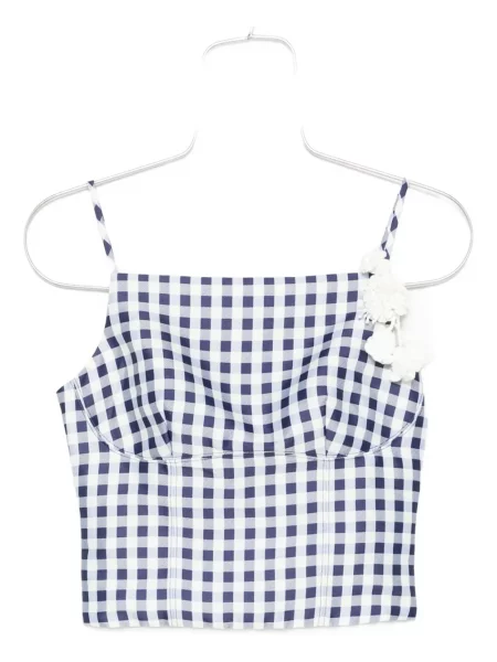 Top Self-portrait cu model floral albastru