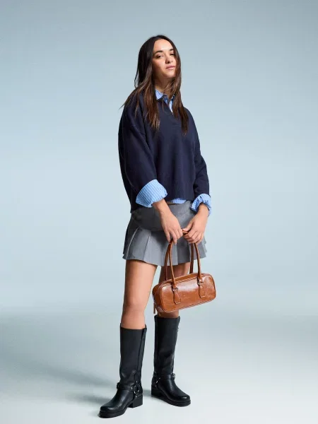 Bershka Sweter Z Kołnierzykiem Typu Polo Kobieta Xs niebieski