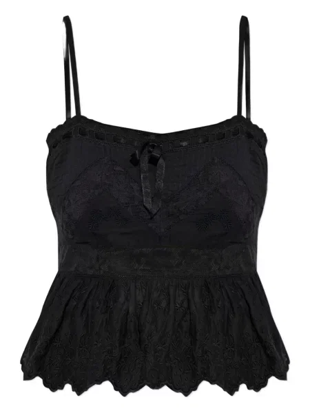 Top Loveshackfancy cu broderie negru