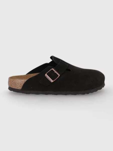 Birkenstock papuci din piele intoarsa Boston maro