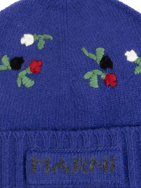 Căciulă Marni de lână cu model floral albastru
