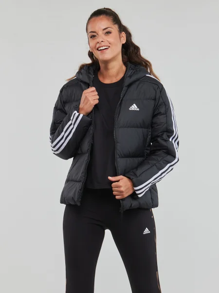 Pruhovaná páperová bunda Adidas čierna