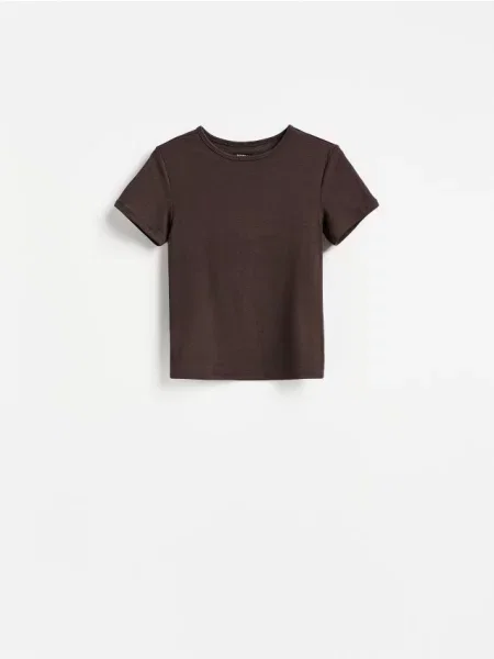 Reserved Tricou cu adaos de modal maro-închis maro