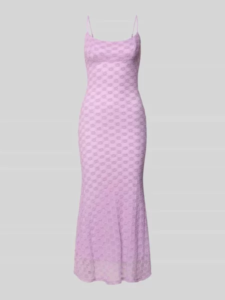 Sukienka midi o kroju slim fit z kwiatowym obszyciem z koronki na całej powierzchni Bardot fioletowa